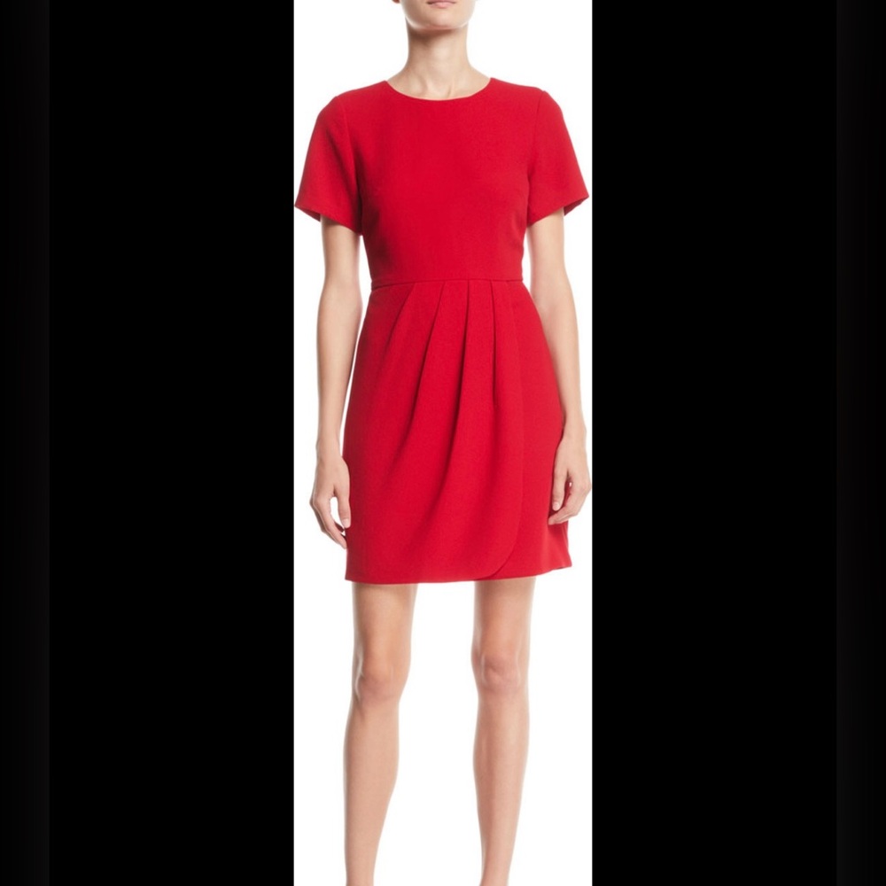 Club Monaco Red Pleated Knee-Length Sheath Dress